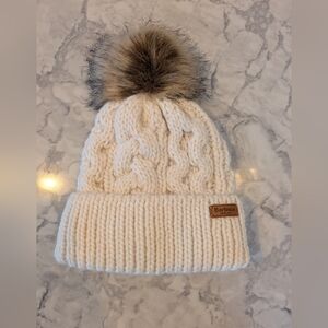 Barbour Penshaw Cable Beanie Cream Knit Pom-Pom Hat